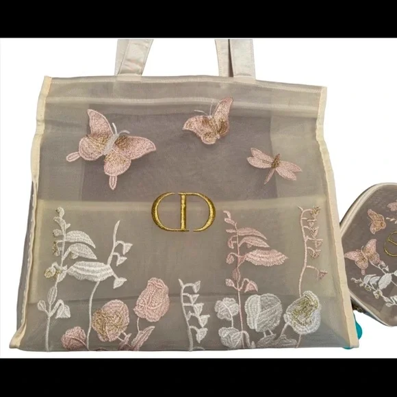 DIOR Butterfly Embroidered Mesh Tote Bag - Picture 4 of 4